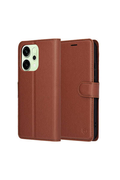 Techsuit Husă pentru OPPO Reno14, tip portofel din piele, maro - maro