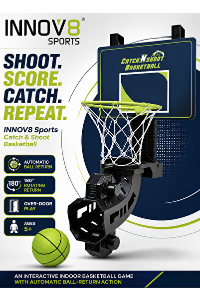 Innov8 Sports Catch & Shoot Basketball Set for Kids, Over-Door Indoor Hoop wi...