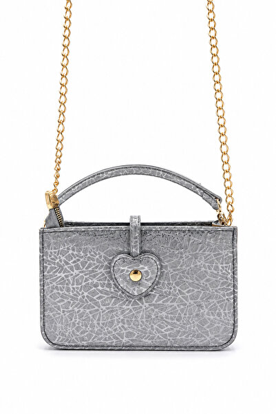 Sellini Love Silver Glitter Heart Buckle Chain Strap Women's Shoulder Bag