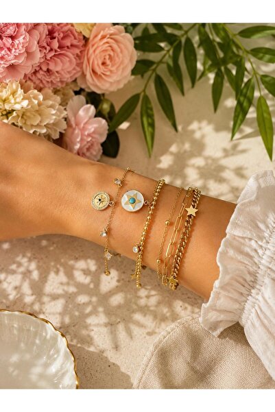 TREND VİTRİNİM ✨ Gold Detaylı 3 Adet Çoklu Çelik Bileklik – Kararma Yapmaz Ka...
