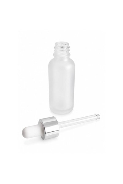 HORECA MARKET 30ml Frosted Glass Dropper Bottle – Empty Cosmetic Oil and Serum Bottle with Silver Cap