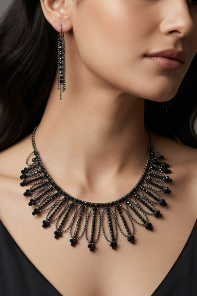PETEK AKSESUAR Zircon Stone Evening Dress Necklace Earring Set