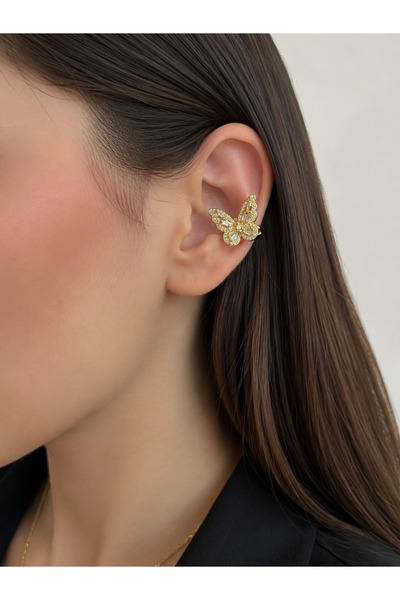 Alsem Store Gümüş Kaplama Taşlı Kelebek Earcuff , Taşlı Zarif Kıkırdak Küpe (...