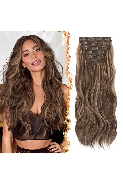 Dotail 5-Piece Hair Extension Set, 50 cm, clip-on, wavy, high volume, synthet...