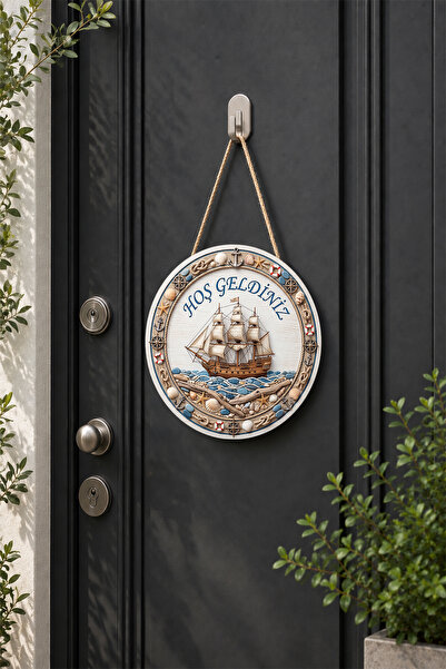 Lucena Ship Concept Wooden Door Ornament Welcome Written Marine Wood Mdf Wall...