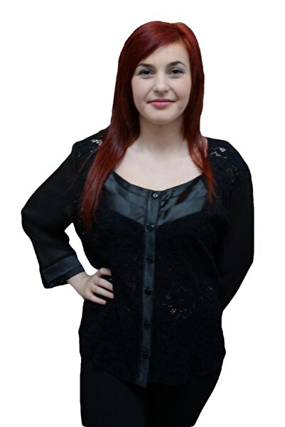 OEM Bluza de dantela rafinata, culoare neagra cu maneci din voal
