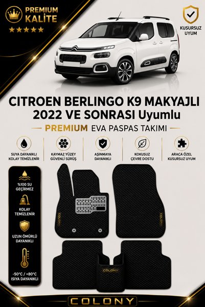 COLONY Citroen Berlingo (2022+) Uyumlu EVA Paspas Tam Set–Araca Özel,Kolay Mo...