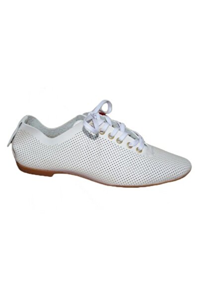 OEM Pantofi de femei, de culoare alba, din piele naturala perforata