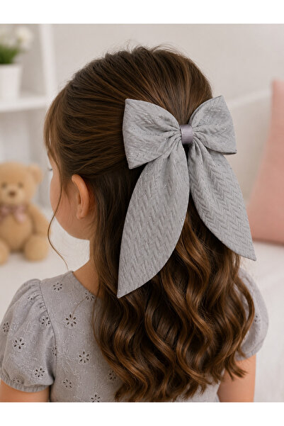 Bymiel Stone Detailed Large Bow Hair Clip with Fabric Automatic Clip