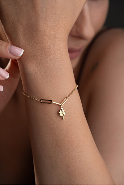 beonejewelry 925 Ayar Gümüş Sallantılı Yonca Bileklik
