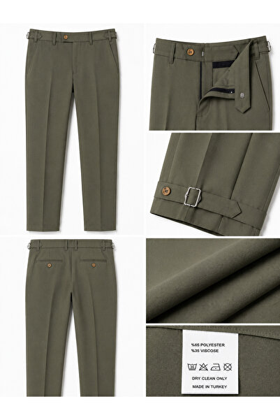 BYMEN ERKEK GİYİM Erkek Haki Yeşili Slim Fit Klasik Kumaş Pantolon – Tokalı P...