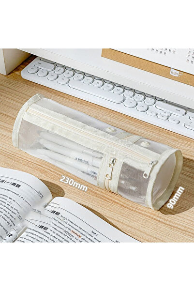 Choice White 1Pcs Mesh Pencil Case Clear Stationery Bag Portable Pen Bag For ...