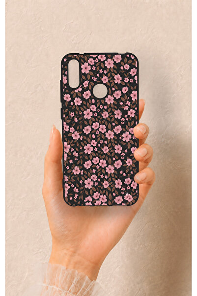 Vip Case Huawei Y7 2019 Uyumlu Mini Pembe Çiçek Desenli Silikon Kılıf