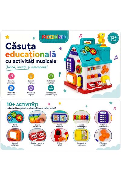 Picodino Jucărie interactivă Montessori tip căsuță 20 în 1 pentru bebeluși