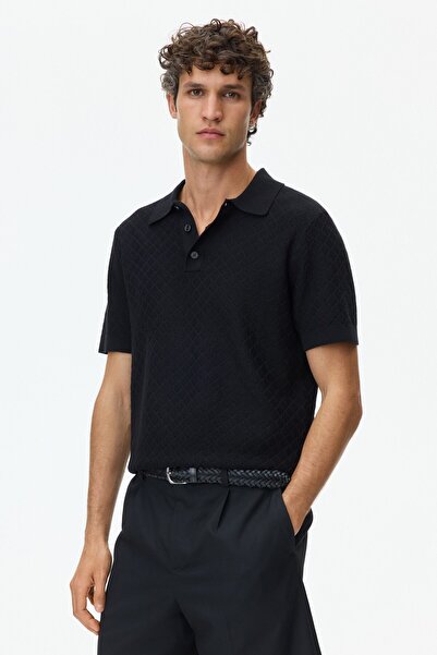 H&M Tekstüre Triko Polo Tişört Slim Fit