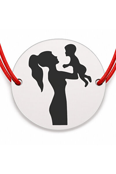 Simoshop Brățară argint 925 cu bănuț mamă și bebeluș, șnur reglabil — cadou p...