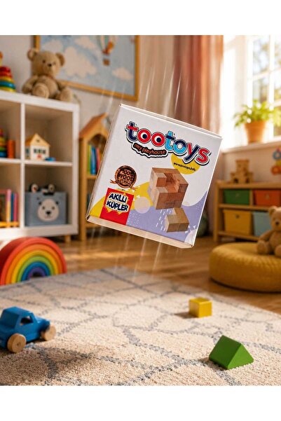 Tootoys Ahşap Akıllı Küpler 3D Zeka Oyunu | Doğal Ahşap Bulmaca | Eğitici Akıl Oyunu | Problem Çözme Oyunu