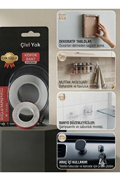 HAMADEX Köpük Bant - Çift Taraflı Güçlü Yapıştırıcı Sabitleyici Bant Dekorasy...