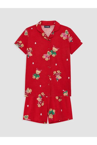 LC Waikiki Shirt Collar Girls' Shorts Pajama Set (W6)