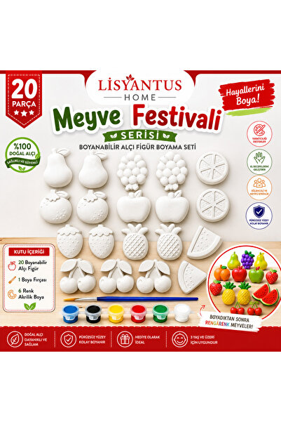 LİSYANTUS HOME Meyve Festivali Serisi – 20 Parça Boyanabilir Alçı Figür Taş B...