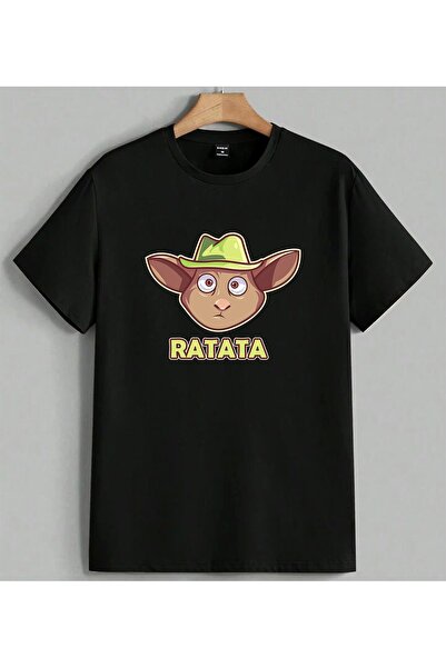 ELFERA Ratata Cowboy Comic Letter Printed Unisex Oversize T-Shirt Black