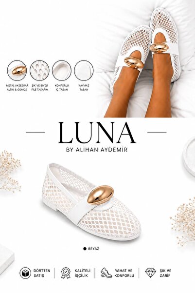 LUNA BY ALİHAN AYDEMİR حذاء باليه نسائي من LUNA باللون الأبيض مع تفاصيل ذهبية...