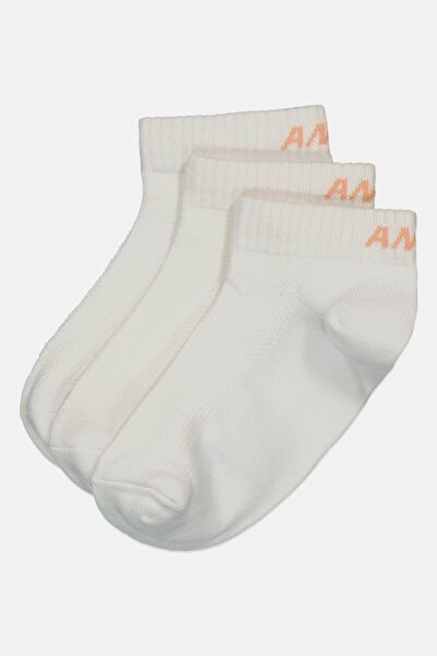 Anta Kids Girl 3 Pairs Brand Logo Ankle Socks, White