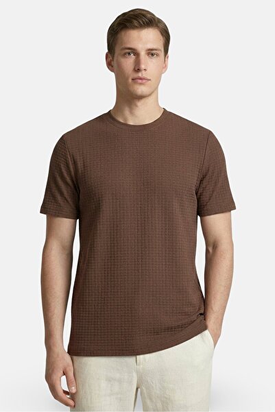 STEEL & JELLY Men Crew Neck Short Sleeve Textured T-Shirt, Brown
