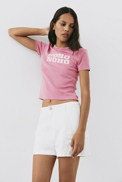 Pull & Bear Çatlak efektli grafik yazılı tişört