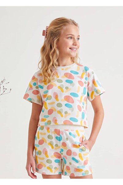 Ozmoz By Mukadder Özden Organic Colorful Summer Girls' Short Tshirt