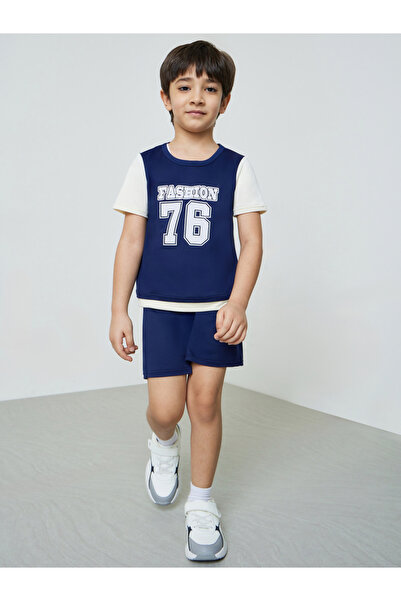 Styli Boys Navy Graphic T-Shirt and Shorts Sport Set