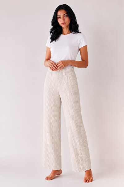 Albie Women's Casual Trousers Knitted Fabric Elastic Waist Textured