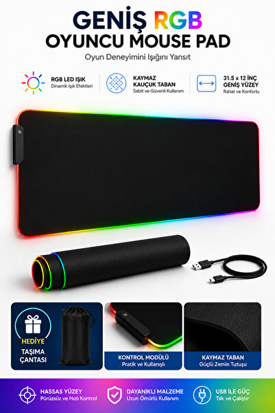 Ayers Geniş RGB LED Işıklı Gaming Mouse Pad, Büyük Boy Oyuncu Mouse Pedi, Kay...