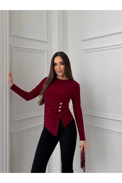ELAY Fashion بلوزة نسائية غير متماثلة مزينة بأزرار