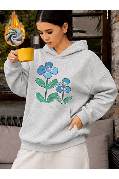 mercoledi Unisex Floral Printed Hooded Kangaroo Pocket Comfortable Fit Regula...