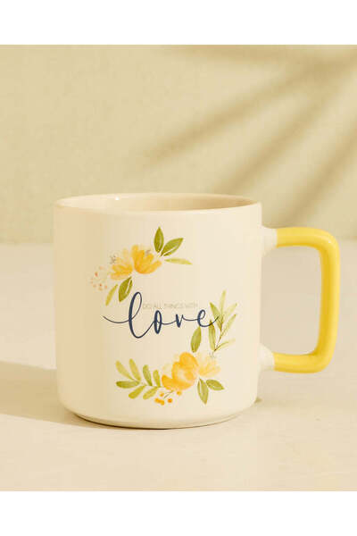 REDTAG Cream Love New Bone China Mug With Yellow Rim 350ml