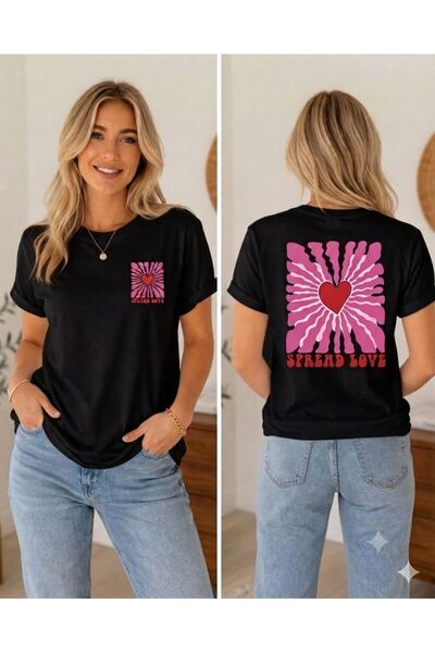 3S MODA Women's Basic Spread Love Digital Printed T-Shirt