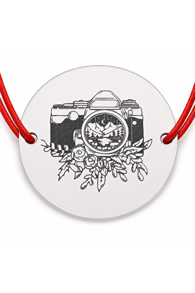 Simoshop Brățară argint 925 cu bănuț aparat foto floral, șnur reglabil