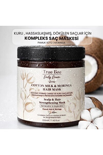 True Bee Pamuk Sütü & Moringa Kompleks Saç Maskesi 220 ml | Yoğun Nemlendiric...