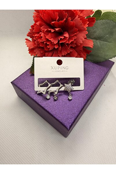 XUPING JEWELRY 3-Piece Steel Earring Set with Zircon Stone and Star Shape