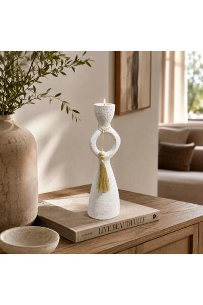 Warehouse Geometric decorative candlestick with a circular opening and tassel...