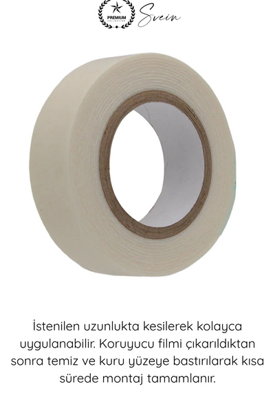 Svein #KöpükBant 5 Kg Çift Taraflı Köpük Montaj Bandı 19mm 2 Metre Güçlü Yapışkan Duvar Bant Beyaz Çerçeve Ayna Poster Dekorasyon Sabitleme Vida Gerektirmeyen İç Mekan Yapıştırma Aparatı