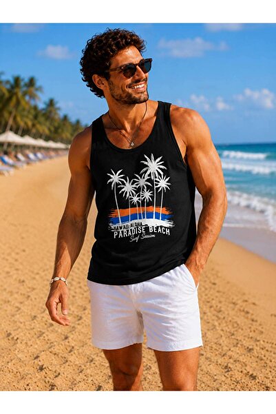 İLKCET MODA Men's Beach Themed Printed Oversize Tank Top