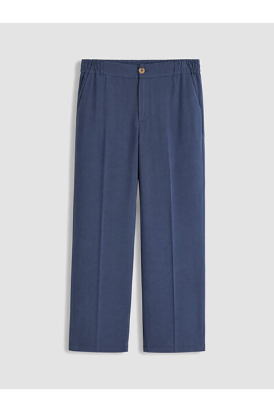 LC Waikiki Navy Blue Elastic Waist Linen Blend Women's Trousers