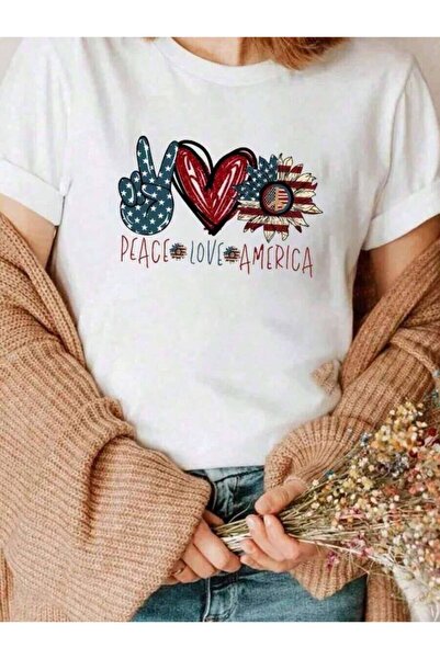 Astogria13 تي شيرت نسائي بطبعة Love America، تصميم Coquette، بنمط الفتاة النا...