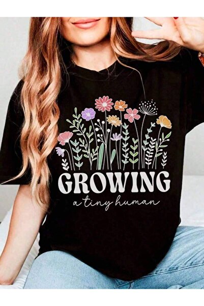 4CR تي شيرت نسائي بطبعة 'Grow A Tiny Human' لإعلان الحمل، تصميم زهور الربيع، ...