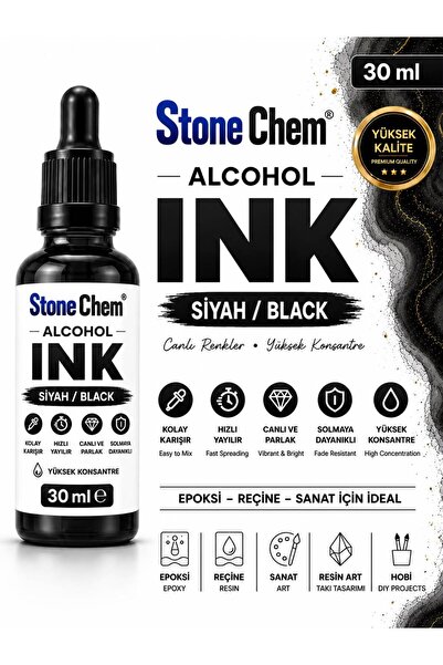 stonechem Alcohol Ink Siyah 30 ml – Epoksi Reçine, Resin Art ve Alkol Mürekke...
