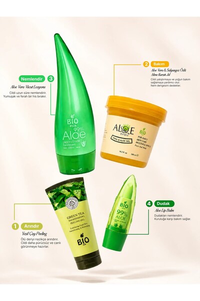 Bio Asia مجموعة شاملة للعناية بالبشرة مكونة من 4 قطع - جل الحلزون لعلاج حب الشباب + لوشن الجسم + مقشر + مرطب الشفاه