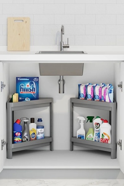 BRAMBLE LIFE Triangle 2-Tier Corner Shelf Organizer, under Sink Organizer, Ki...