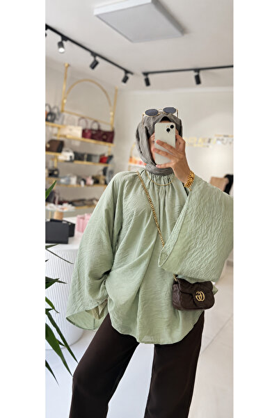 fera butik بلوزة نسائية بياقة مطاطية وأكمام واسعة، فضفاضة وعصرية، مبطنة ومناس...